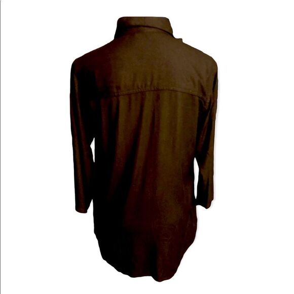 Black basic button up career wear Soft Surroundings black button down hi low shi - Picture 7 of 9